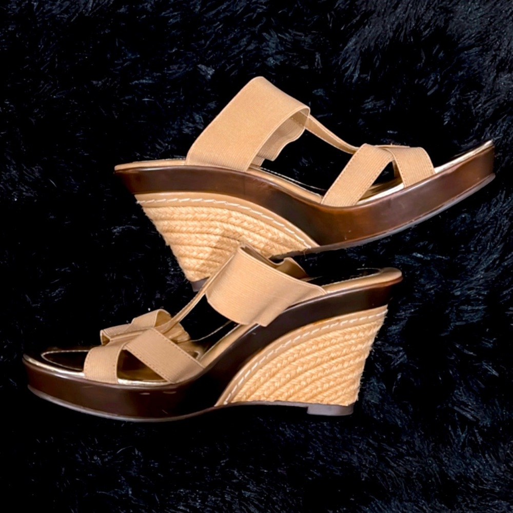 Charles by Charles David Nude Espadrille Wedges Stretch Strap Platform Sandals